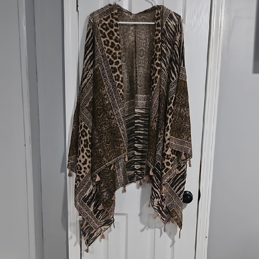 New Kollie More Elegant Animal Print Brown and Black Kimono/Summer Shawl